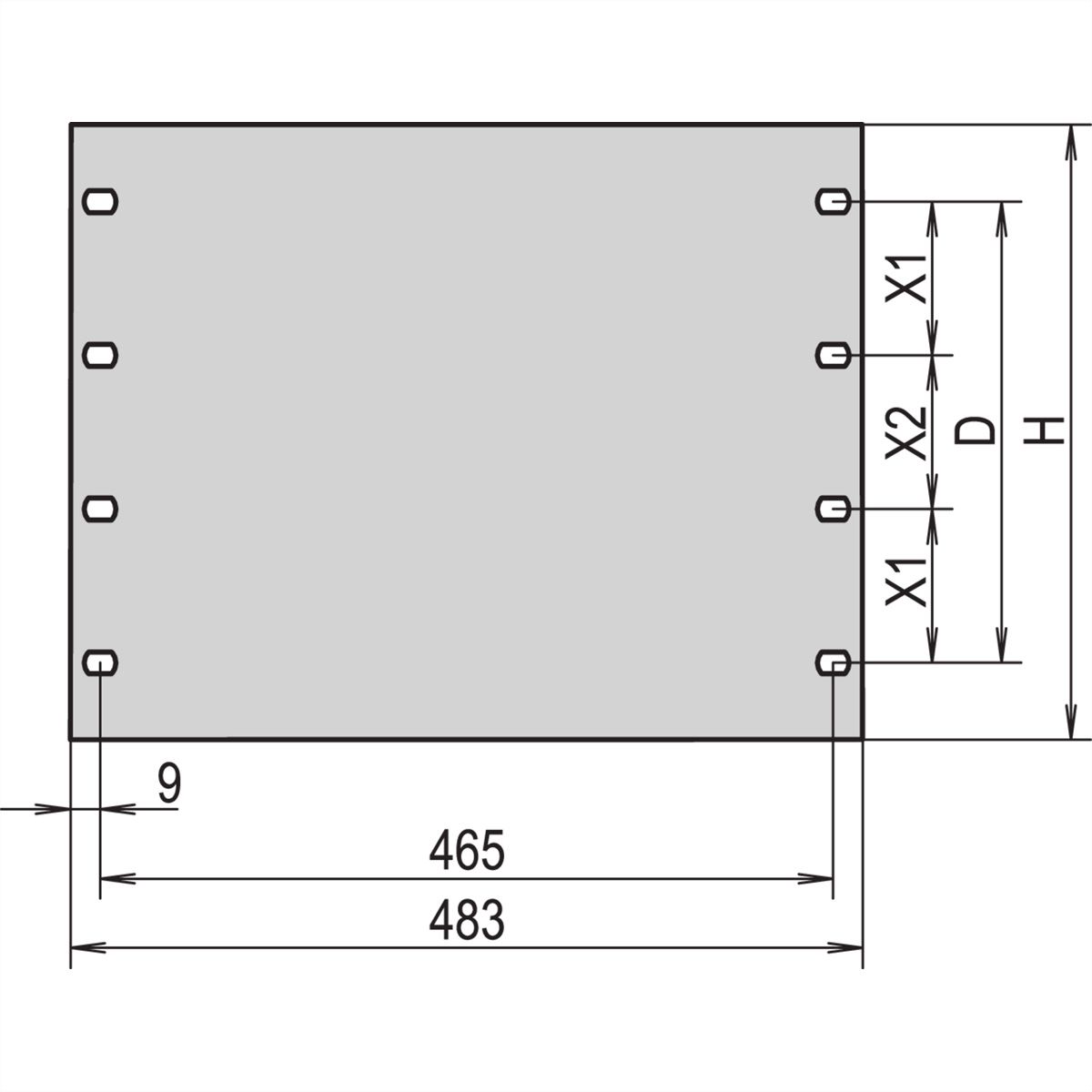 SCHROFF 19" Front Panel, 9 U, 3 mm, Al, RAL7035