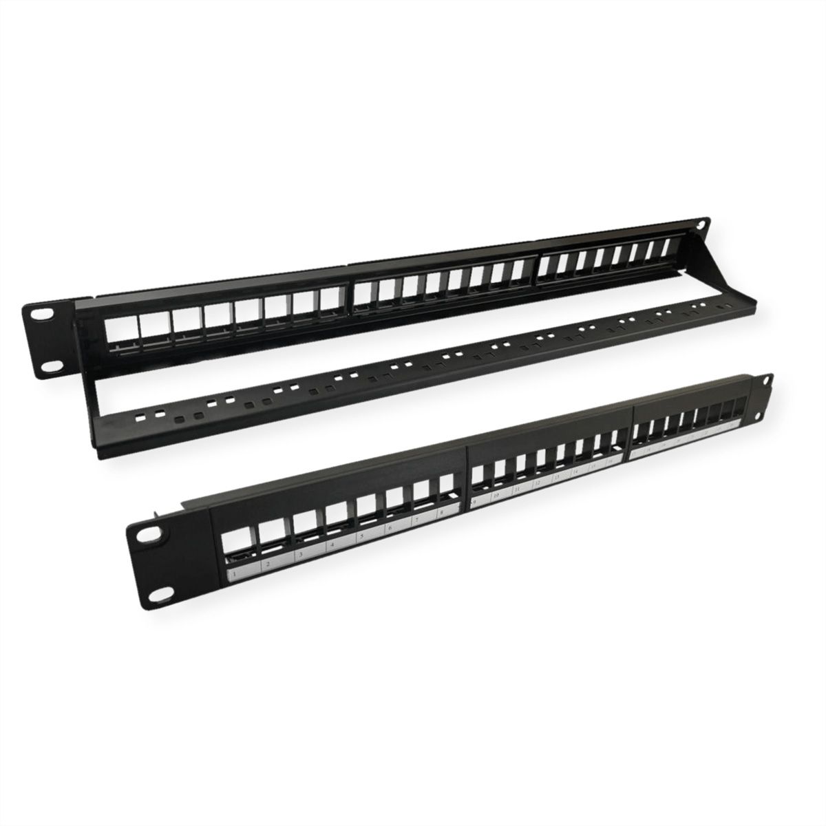 VALUE 19"-keystone-modulehouder, 24 poorten, 1HE, 3-delig, niet afgeschermd, zwart