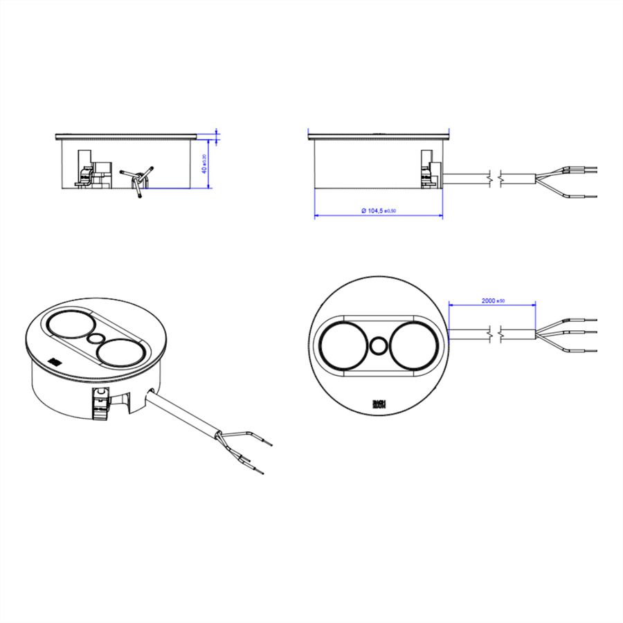 BACHMANN TWIST 2 1xCEE7/3 1xUSB A/C 22W 2.0m AEH RAL9010 30GE round