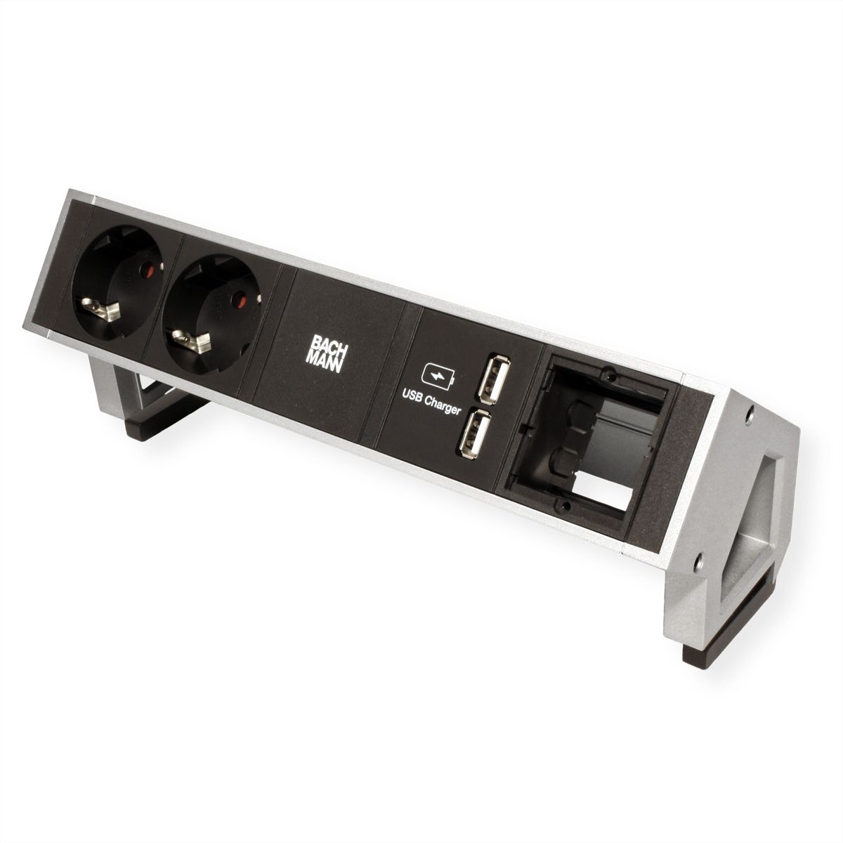 BACHMANN DESK2 2x earthing contact 1x USB charger 1x ABD, GST18 Inox