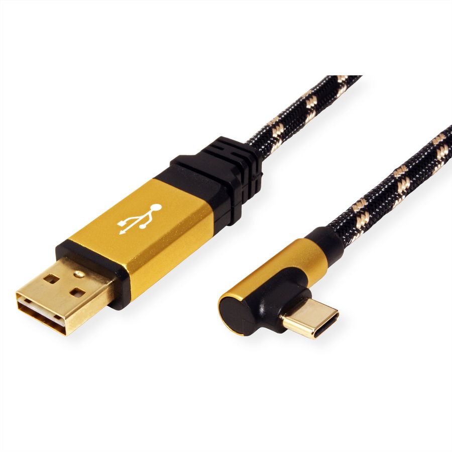 ROLINE GOLD USB 2.0 Cable, reversible USB-A - USB-C 90° angled, M/M, 3 m