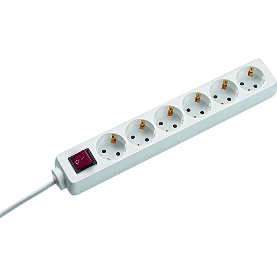 BACHMANN SELLY socket strip 6x earthing contact, switch, white, 1.5 m