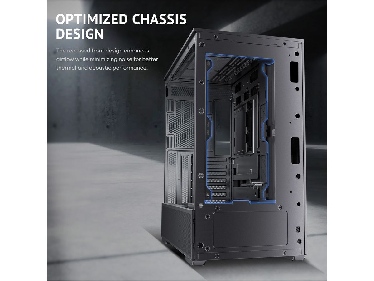 ANTEC FLUX Rear ATX/Micro-ATX/ITX Midi Tower PC Case, black