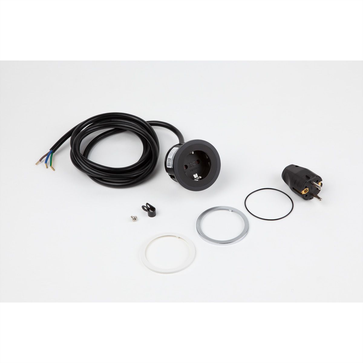 BACHMANN PIX 1x earthing contact, with earthing contact and decorative rings in white, black and stainless steel look, 2 m
