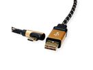 ROLINE GOLD USB 2.0 Kabel, USB A Male reversible - USB C 90° Male, 1,8 m