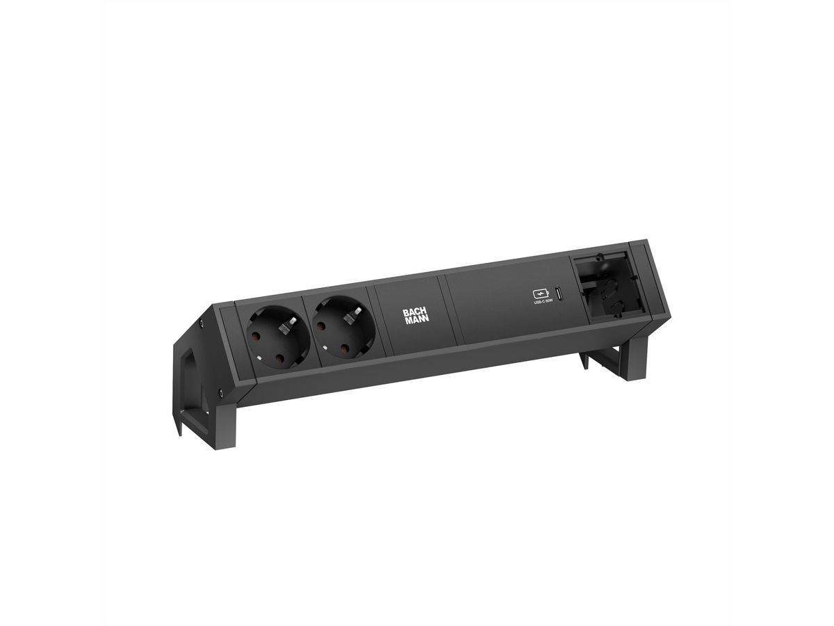 BACHMANN DESK2 2xprotective contact USB C, USB Charger 60W 1xABD 0.2m GST18 Black