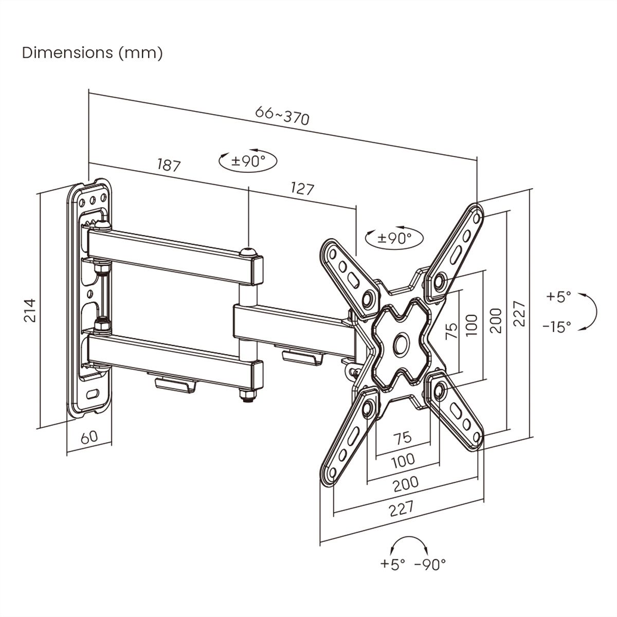 VALUE TV Monitor Arm, Wall Mount, < 109cm, < 20kg, 3 joints
