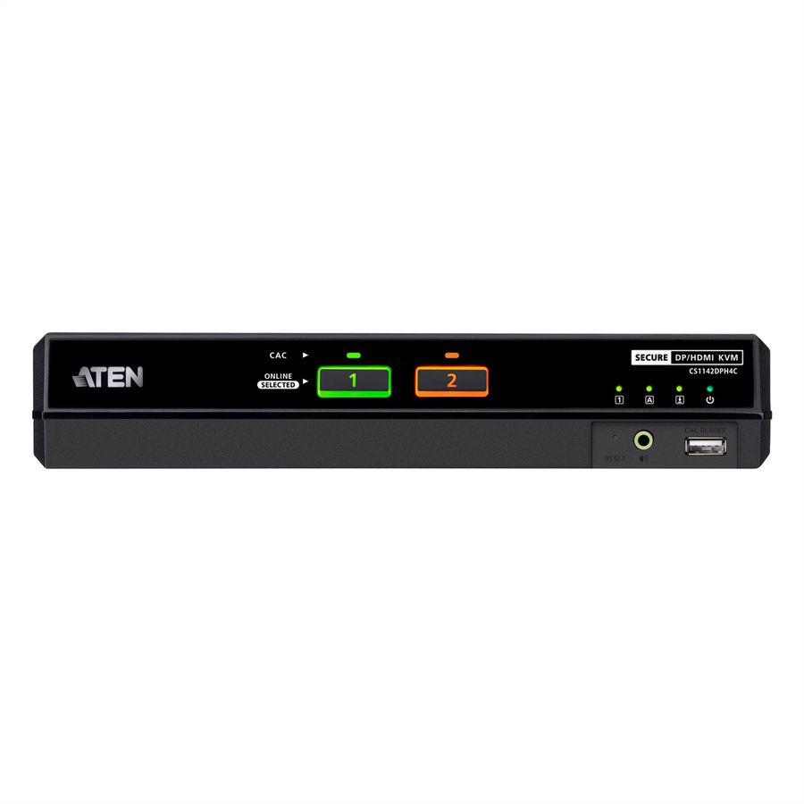ATEN CS1142DPH4C 2-poorts USB 5K DP/HDMI , Universele Secure KVM-switch met twee schermen en kaartlezer
