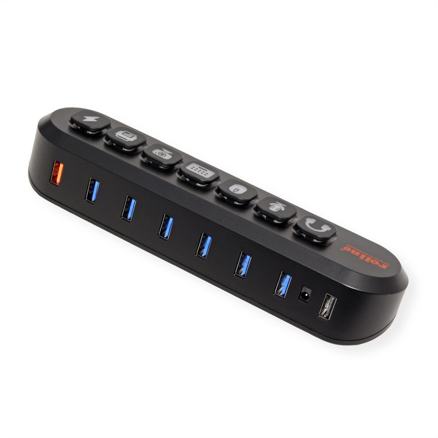 ROLINE USB 3.2 Gen 1 hub, 7-voudig, verwisselbare knoppen, type A-aansluitkabel