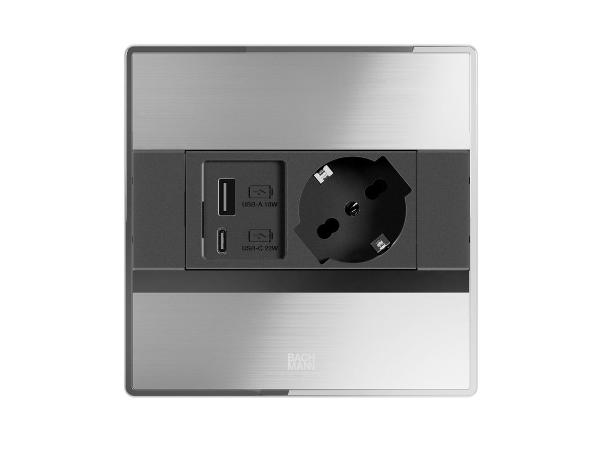 BACHMANN SENSE stainless steel look 1x P40, 1x USB A/C L=2.0m AEH