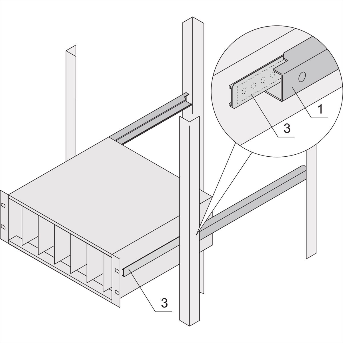 SCHROFF Telescopic Slides C-Profile for Cabinet for Fitting Eurorack, 600 mm