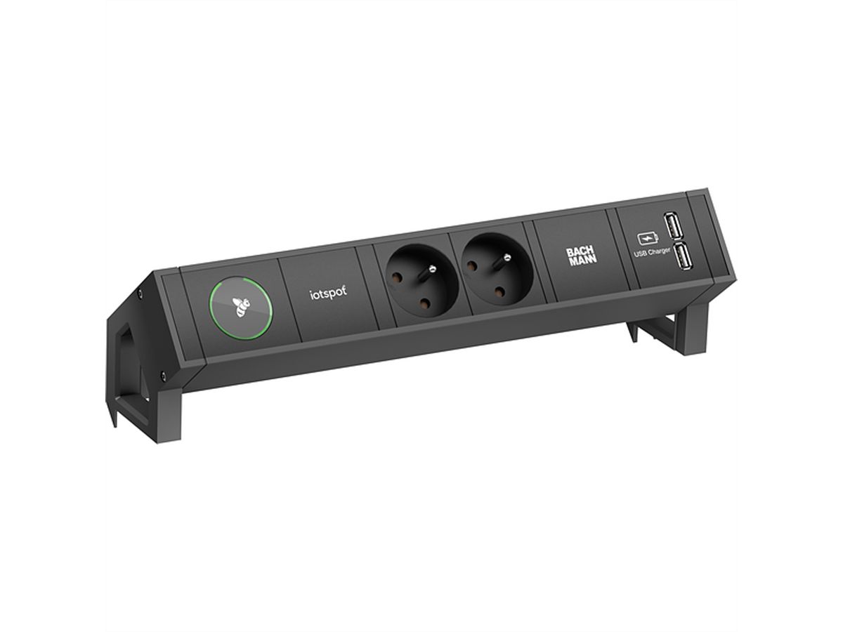 BACHMANN DESK2 1xiotspot 2xUTE 1xUSB Charger 0.2m GST18, RAL9005