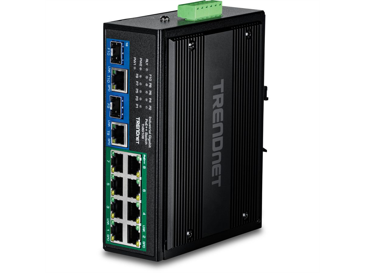 TRENDnet TI-BG108 Industrial DIN-Rail Switch 10-Port Gigabit 400W PoE++