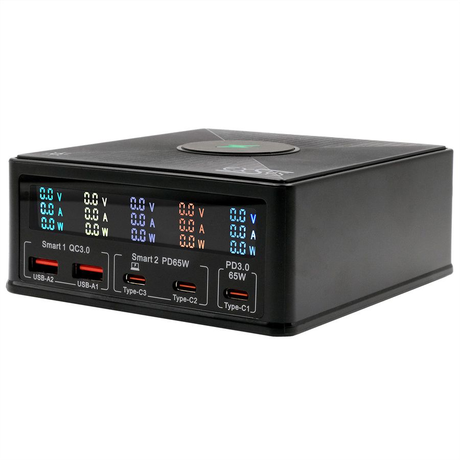 EXSYS EX-1106 Multiport High Power Charger mit QI 15W und USB-C PD mit max. 160W