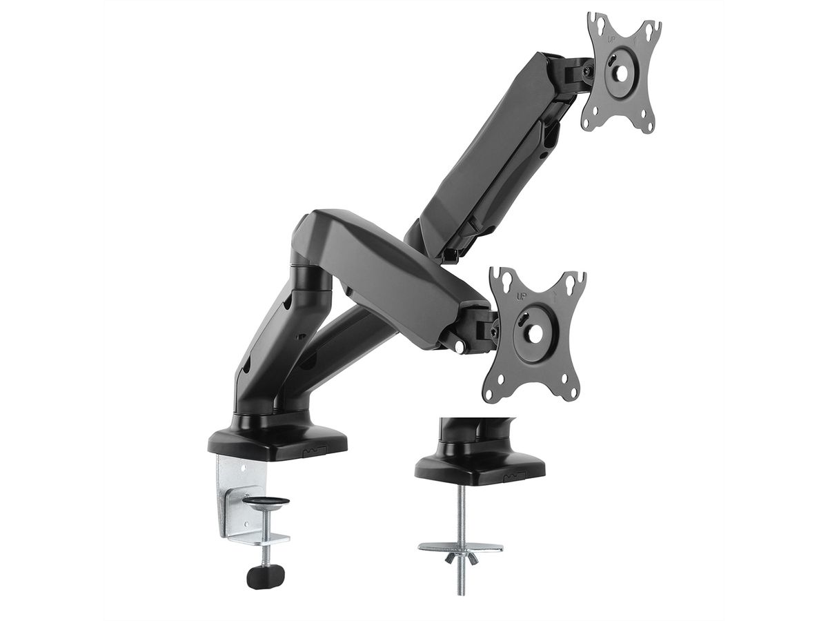VALUE Dual LCD Monitor Stand Pneumatic, Desk Clamp, Pivot, 5 Joints, black
