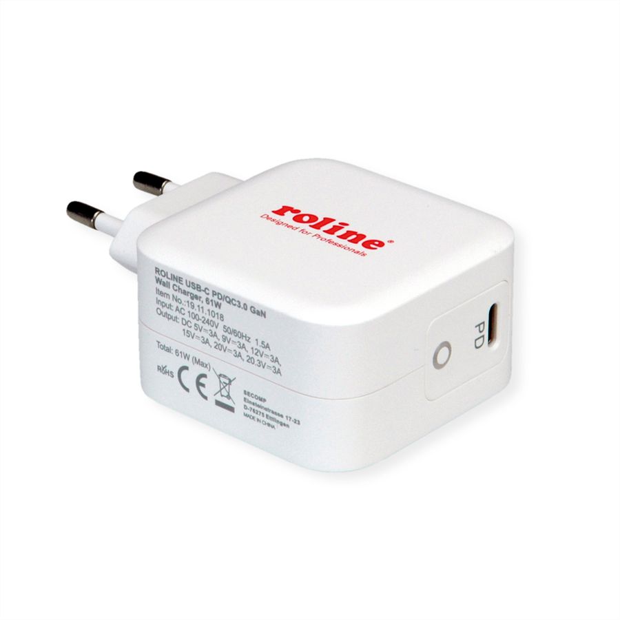ROLINE USB Oplader met Eurostekker, 1x USB Type C, PD, 61W