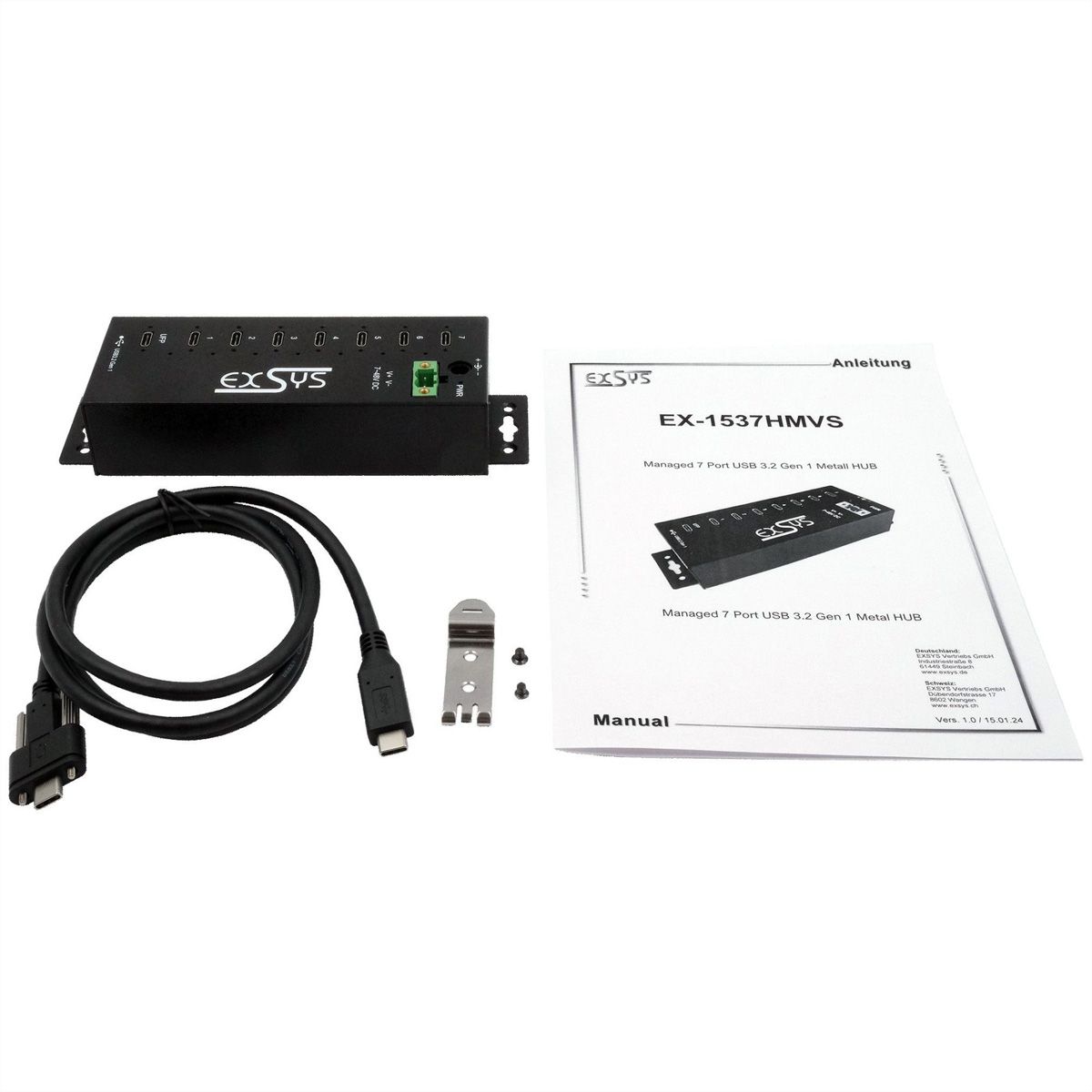 EXSYS EX-1537HMVS Managed 7-Port USB-C 3.2 Gen 1 Metall HUB mit 15KV EDS Überspannungsschutz