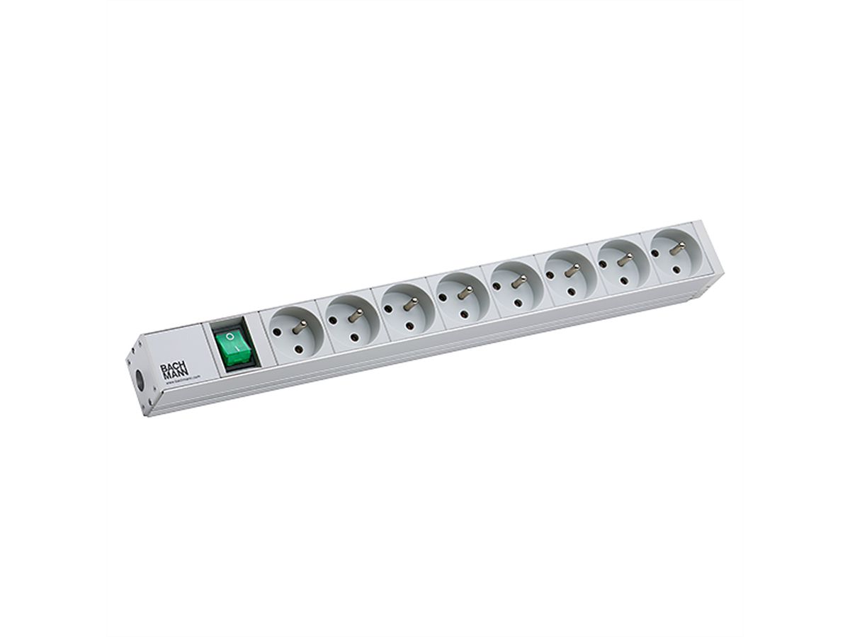 BACHMANN 19" stekkerdoos 1U 8xUTE 1xswitch, Aluminium