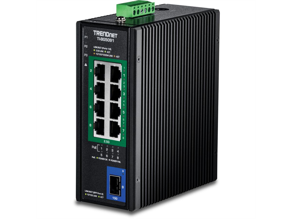 TRENDnet TI-BG5091 Industrial DIN-Rail Switch 2,5G 9-Port PoE++ mit 10G Ports