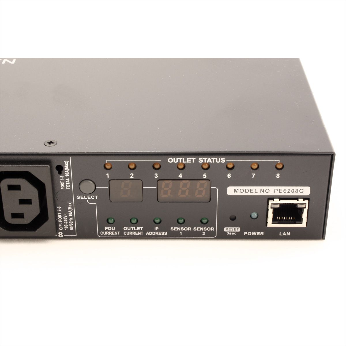 ATEN PE6208G IP-Fernschaltsteckdose, 8 Port, 1HE, 7x C13, 1x C19, 16A, Energiemessung