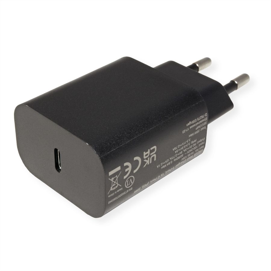 VALUE USB oplader met eurostekker, 1 poort (Type-C PD), 25W
