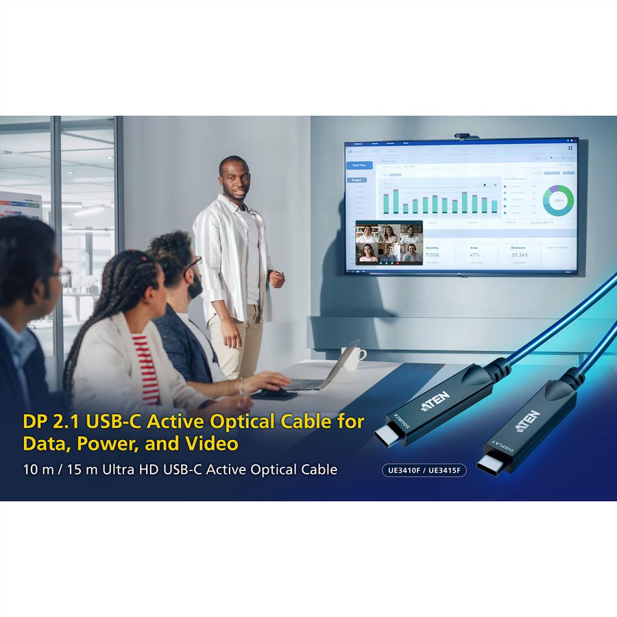 ATEN UE3410F aktives optisches Ultra HD-Kabel mit USB-C, schwarz, 10 m