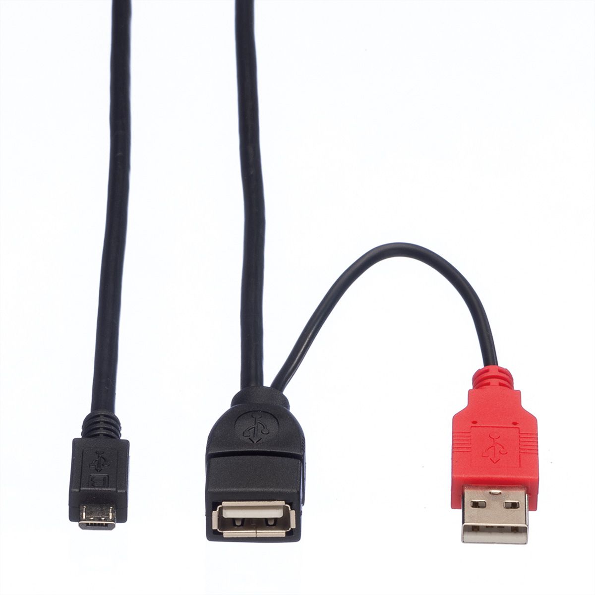 ROLINE USB 2.0 Y kabel, 2x Type A (M/F) - Micro B M, 1m