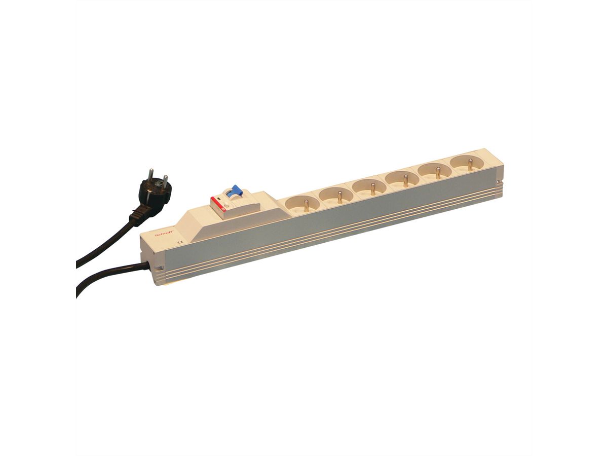 SCHROFF Socket Strip, UTE, 6 Sockets, 19", With Fault Current Protection