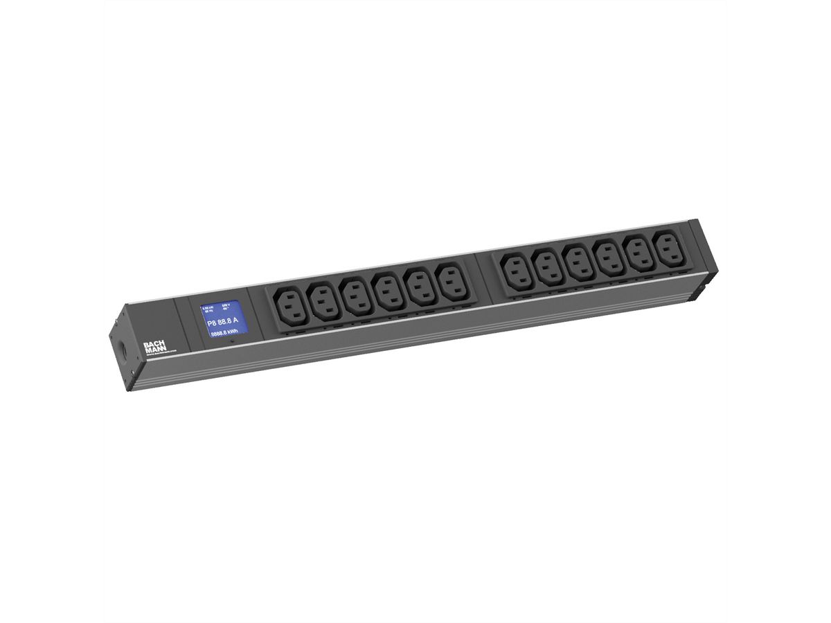 BACHMANN BN0500 19" PDU 1U 12x C13 power measurement, earthing contact connection