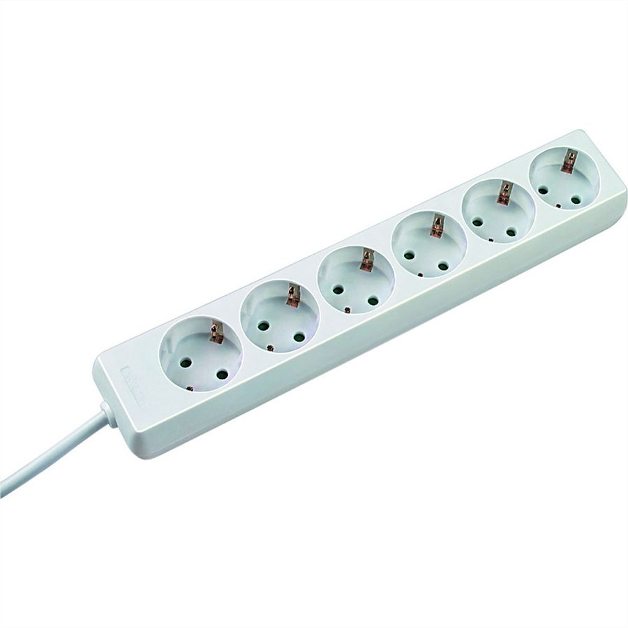 BACHMANN SELLY socket strip 6x earthing contact, white, 1.5 m