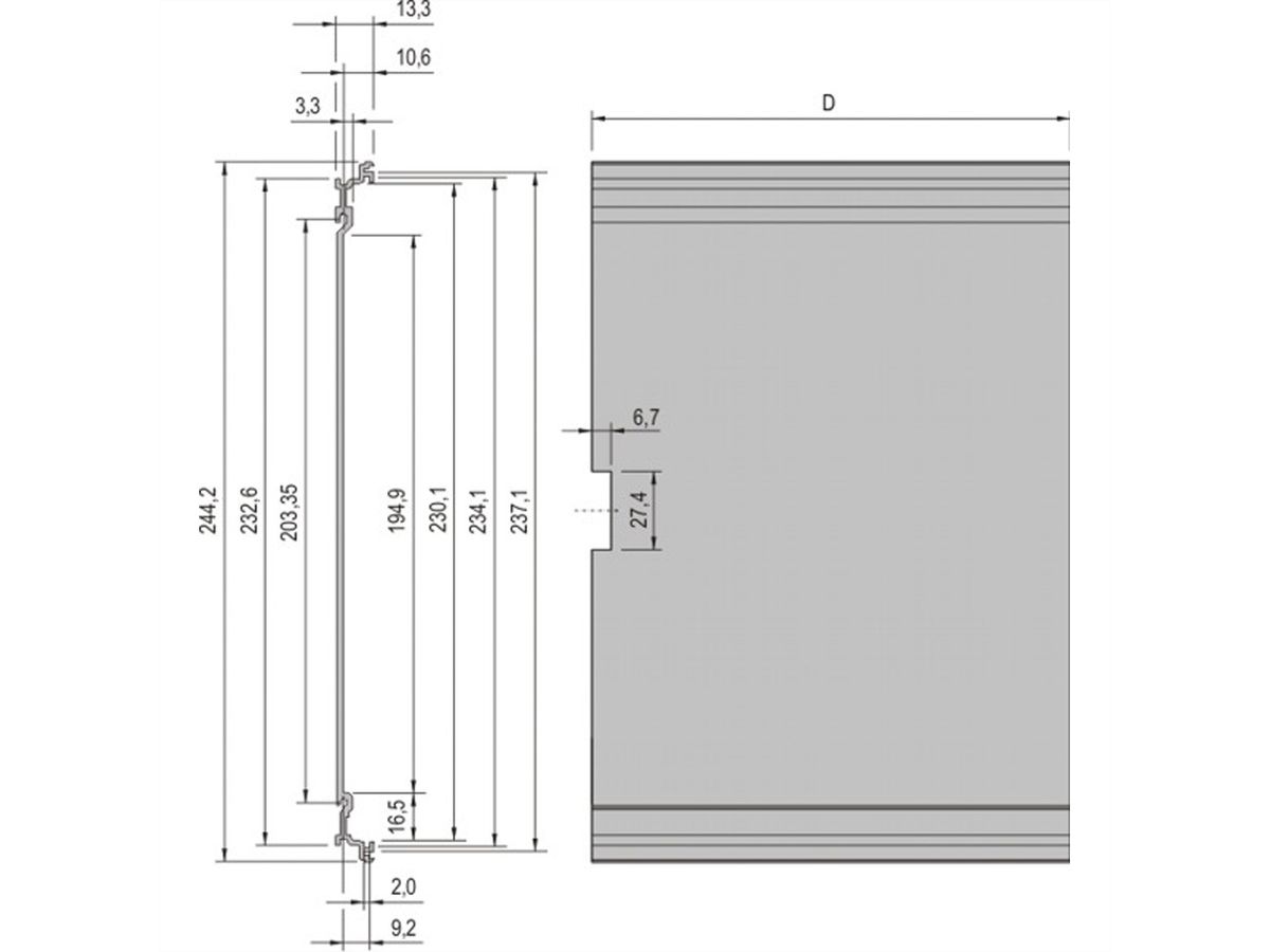 SCHROFF Frame Type Plug-In Unit Extruded Side Panel, 6 U, 160 mm, Right