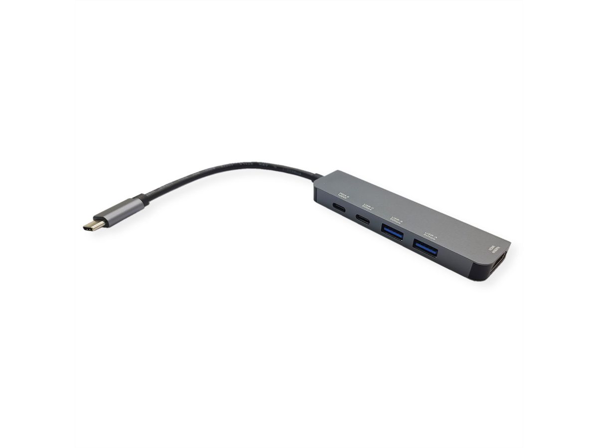 VALUE USB Type C Docking Station, HDMI 4K60, 3x USB3.2 Gen1 (1x C + 2x A), 1x PD