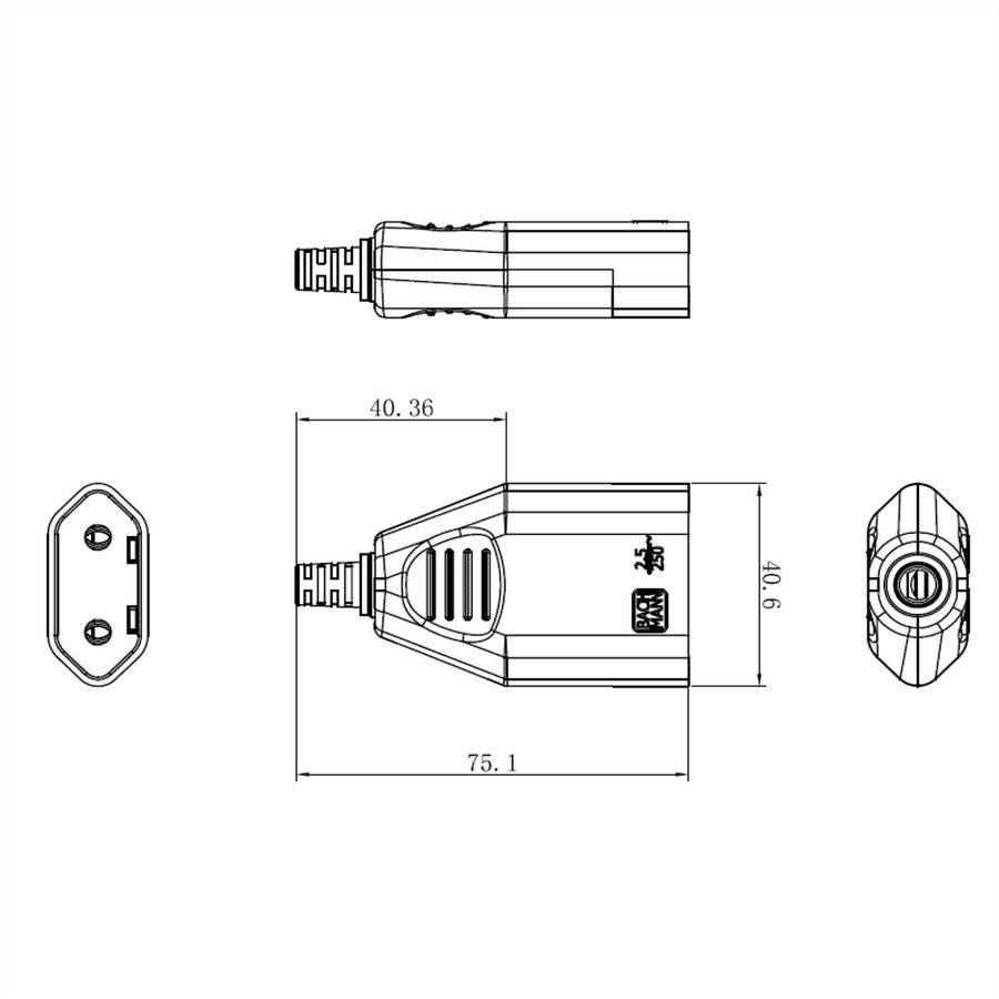 BACHMANN Euro flat plug black, Screw connection PU 3 pcs. in polybag