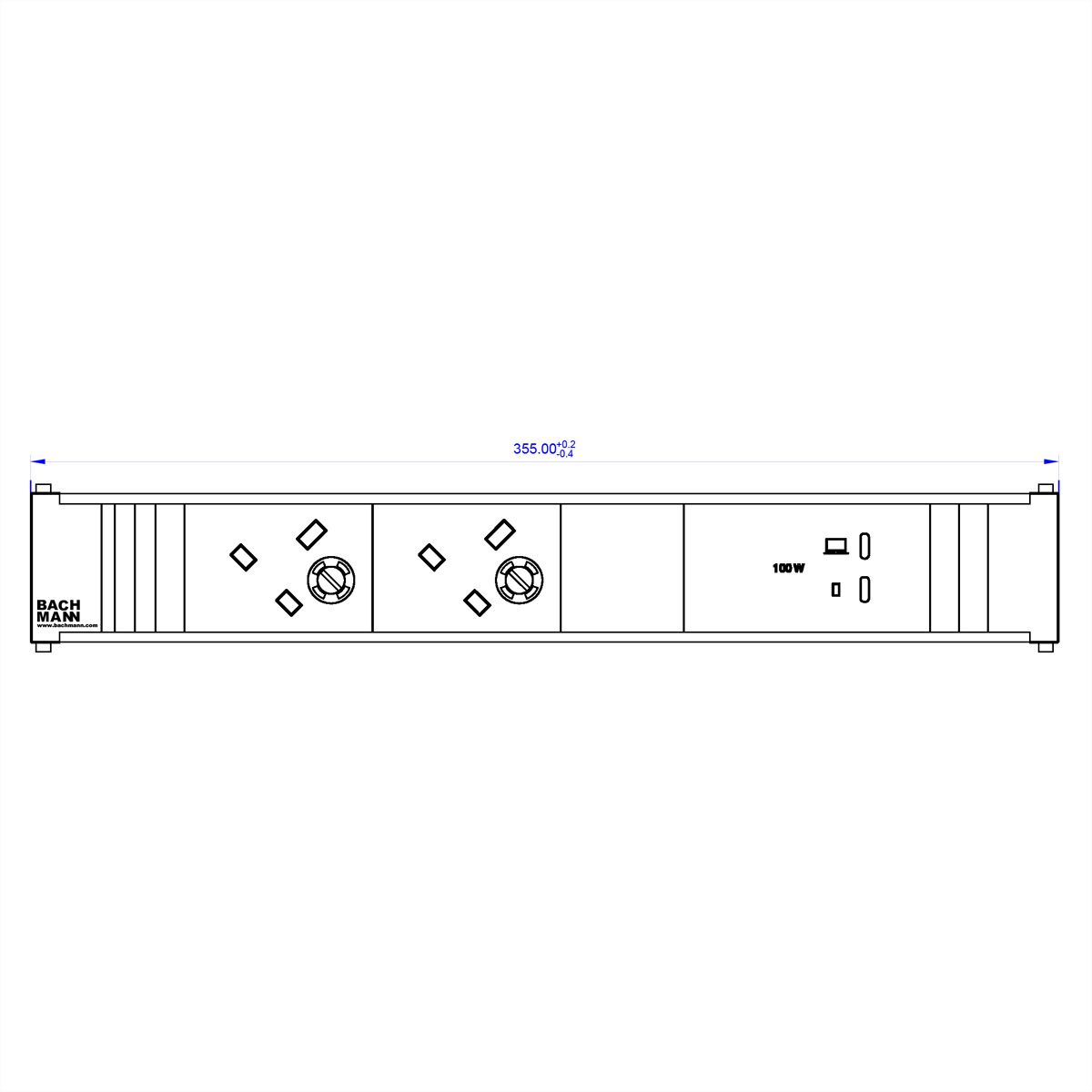 BACHMANN CONI 2xUK 45° 3.15A, 1xUSB C/C 100W L=0.2m