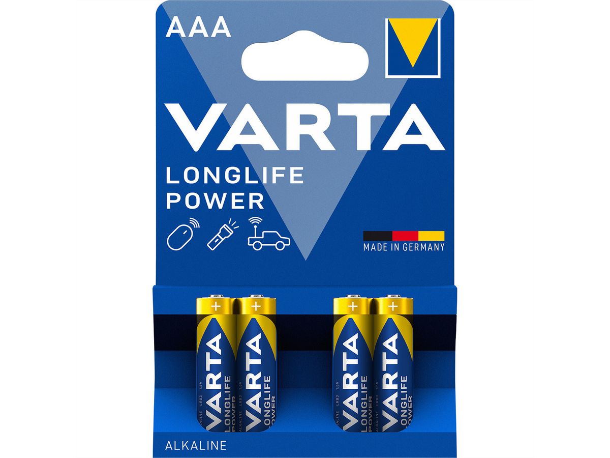 VARTA Batterie Micro, AAA, LR03,4er, 1,5V, 1220mAh, Longlife Power 4 Zellen per Blister