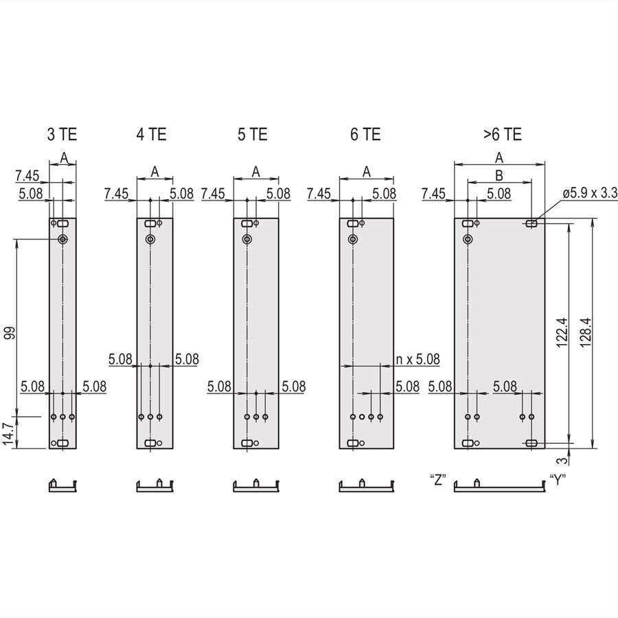 SCHROFF Insteekmodule U-profiel voor statische trapeziumvormige handgreep, 3 HE, 4 HE, 2,5 mm, Al, geanodiseerd vooraan, geleidend achteraan