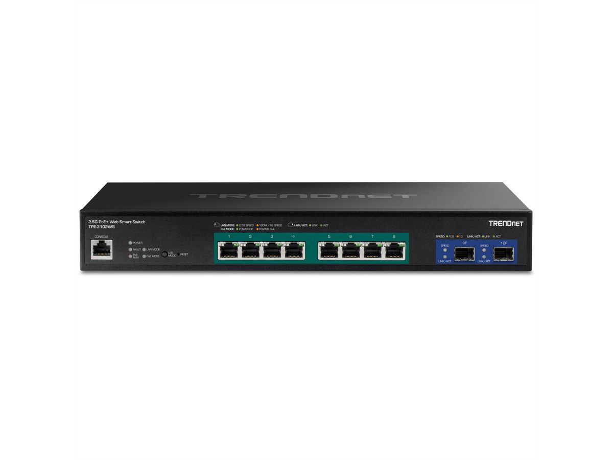 TRENDnet TPE-3102WS 10-Port 2.5G Switch, Web Smart PoE+ mit 10G SFP+ Slots