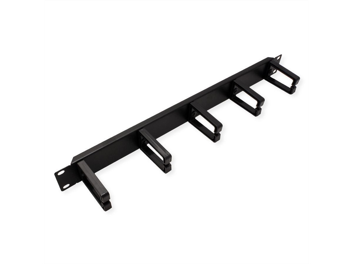 VALUE 19" 1U Cable Management Plate, C-Type, 5 Hooks, RAL 9005 black