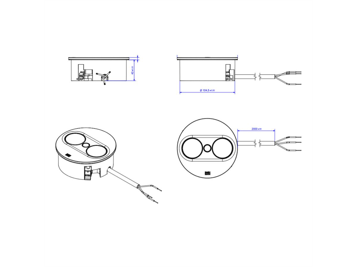 BACHMANN TWIST 2 1xCEE7/3 1xUSB A/C 22W 2.0m AEH RAL9010 30GE round