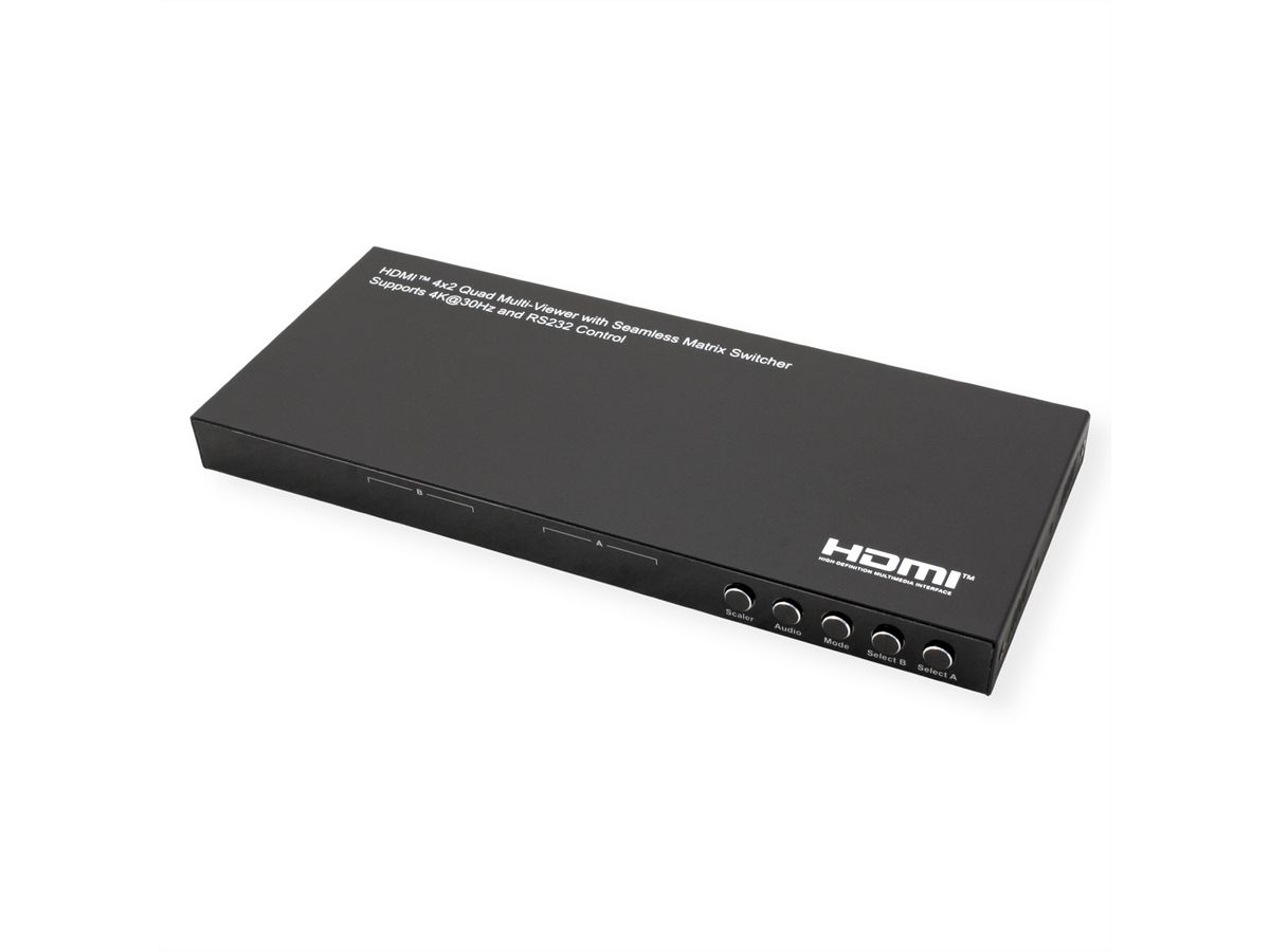 VALUE HDMI Matrix Switch, 4x2 QUAD Multi-Viewer, Naadloos schakelen