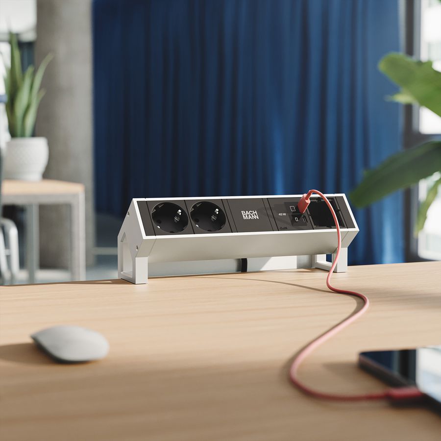 BACHMANN DESK2 2xCEE7/3 1xUSB C/C 45W, 1xCM L=0.2m INOX