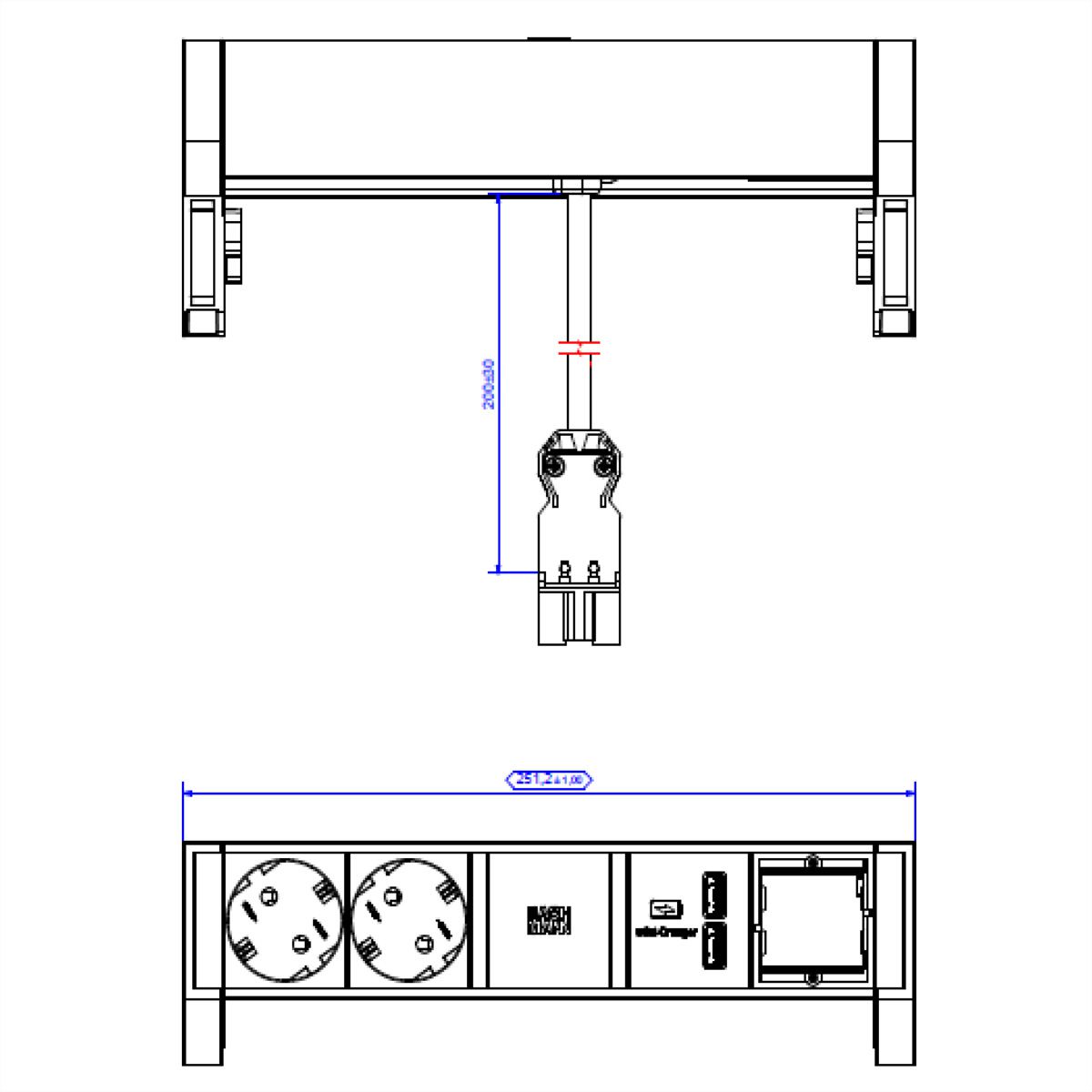 BACHMANN DESK2 2x earthing contact 1x USB charger 1x ABD, GST18 Inox