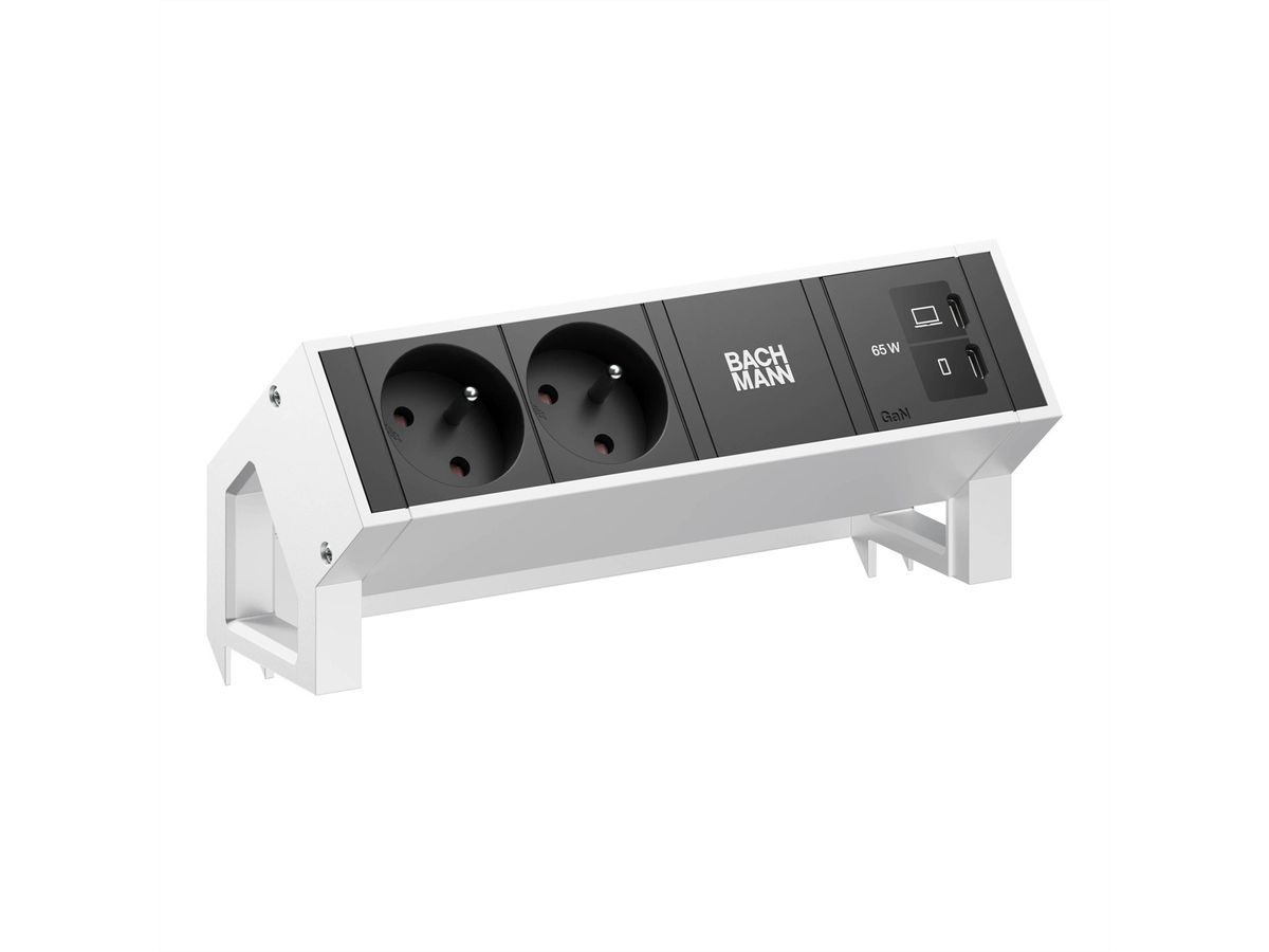 BACHMANN DESK2 2xUTE 1xUSB C/C 65W, L=0,2m INOX