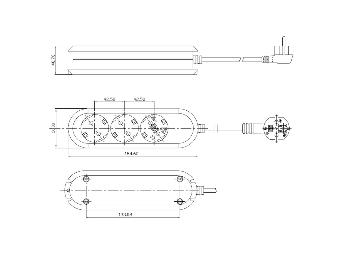 BACHMANN SMART stekkerdoos 3x geaard contact, zwart, 5 m