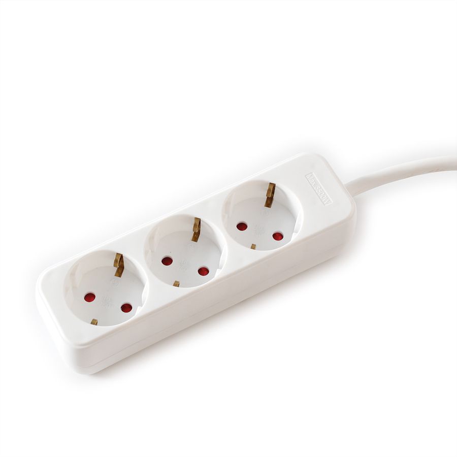 VALUE 3-voudige stekkerdoos zonder schakelaar, wit, 3 m