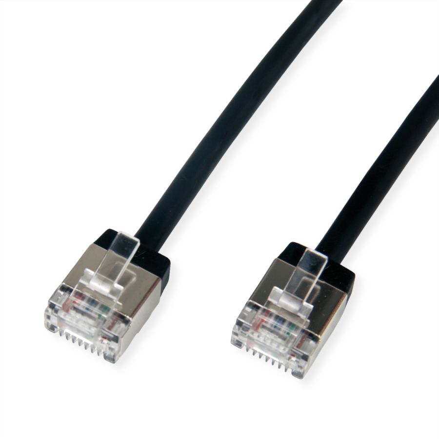ROLINE U/FTP DataCenter Patchkabel Cat.6A (Klasse EA), LSOH, dun, extra korte stekker, zwart, 0,5 m
