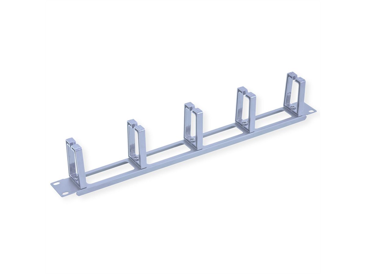 VALUE 19" 1U Cable Management Plate, C-Type, 5 Hooks, Cut-out front panel / cable feed-through, grey