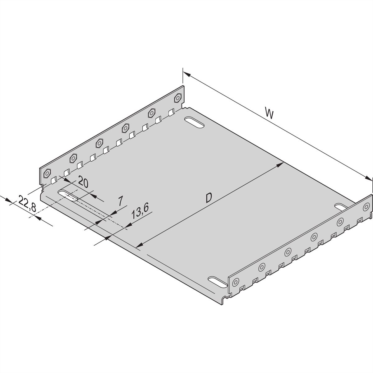 SCHROFF EuropacPRO montageplaat voor gebruik met afdekplaat, 63 HP, 220 mm planklengte