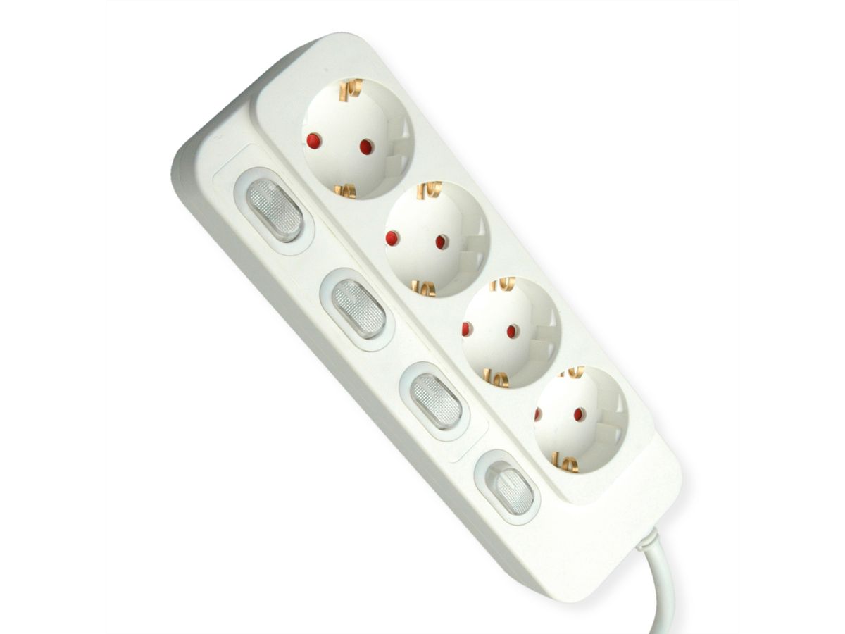 VALUE 4-voudige stekkerdoos met afzonderlijke schakelaars, wit, 1,5 m