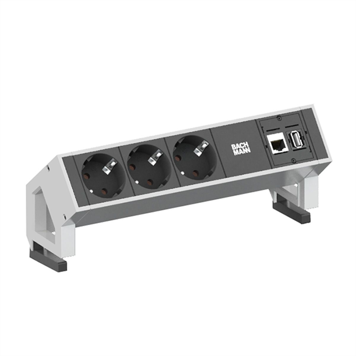 BACHMANN DESK2 3x earthing contact, 1x CAT6 1x USB3 white